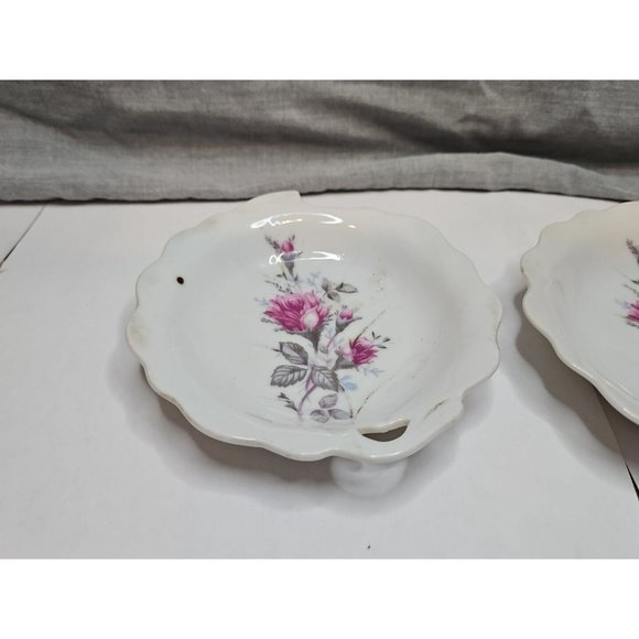 Set of 2 Vintage Rose Design Candy Dishes, 4.75'' Wave Pattern - Picture 2 of 4